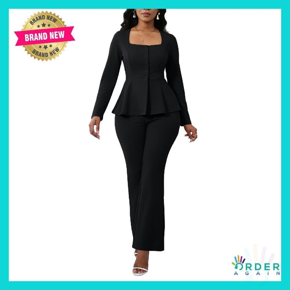 Two Piece Pantsuit Set Long Sleeve Blazer Flare Pant Office Work Formal Wear
